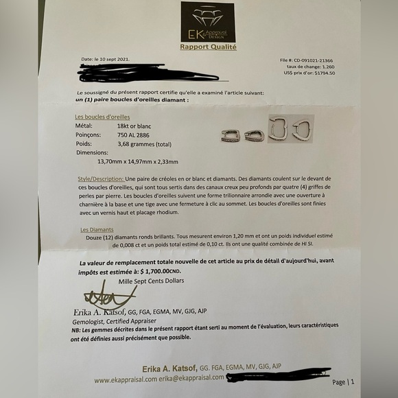 💕HP💕 18k white gold Diamond earrings purchased in Italy 🇮🇹 - appraisal included - Picture 15 of 17